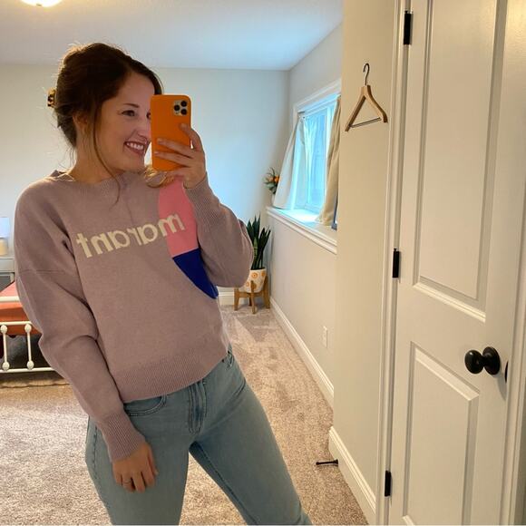 Isabel Marant Etoile Purple Pink Logo Intarsia Cotton Wool Sweater 38 Medium - Picture 4 of 16